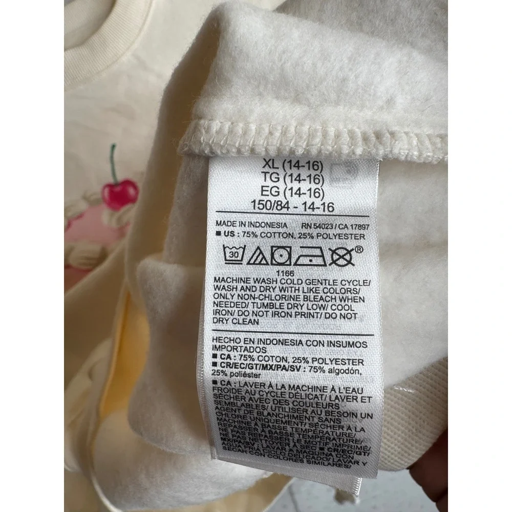 Old Navy Girls Cream Pink Cherry Cake Graphic Crewneck Sweatshirt XL 14-16 NEW